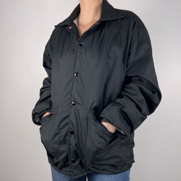 Dunbrooke Other - Vintage Black Coach Jacket Workwear Snap Front Windbreaker Graphic Back Pla-Jac